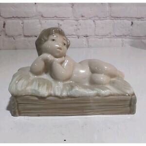 Vintage Zaphir Spain Porcelain Figurine Reclining Cherub Angel #5 Cushion Glossy